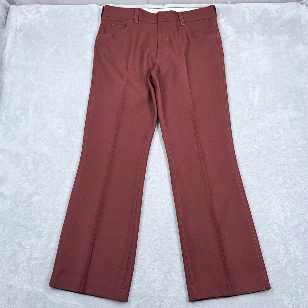 Vintage Western Flare Trousers Mens 34x32 Burgundy 70s Talon Zip Double Knit